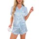 thumbnail image 1 of INSPIRE CHIC Conjunto de Pijama de Satén para Mujer con Ribete en Contraste Camisa de Botones con Solapa Suave y Pantalones Cortos con Volantes Ropa de Dormir Grande a Rayas Azules, 1 of 6