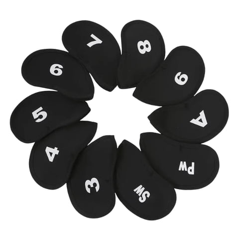 Ioensy - 10 Fundas Para Cabezas De Hierro De Golf, Resistentes Al Polvo Y Al Desgaste, Color Negro.