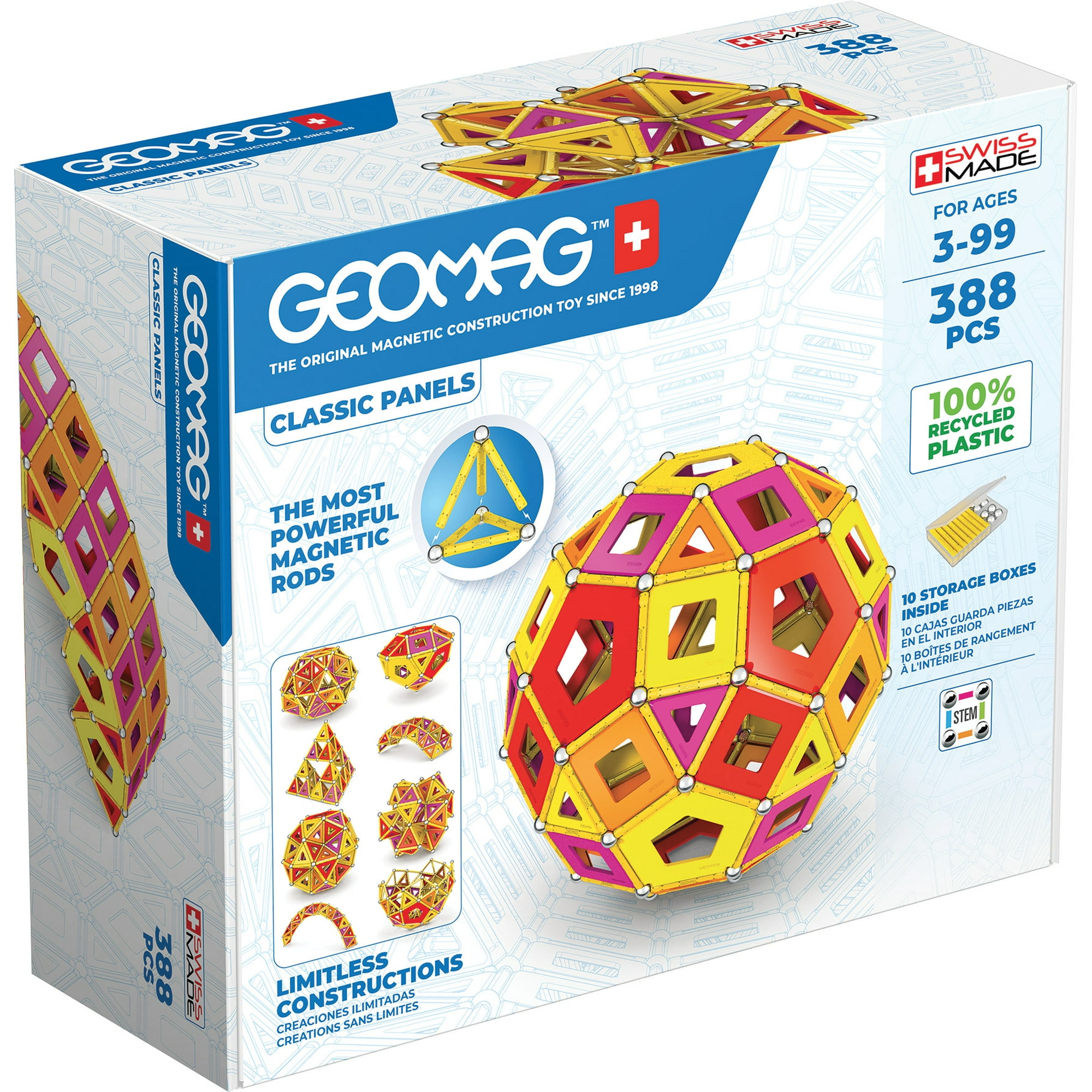 Geomag - Juego De Creacion Magnético Classic Warm Masterbox (388 Piezas) - Línea Ecológica