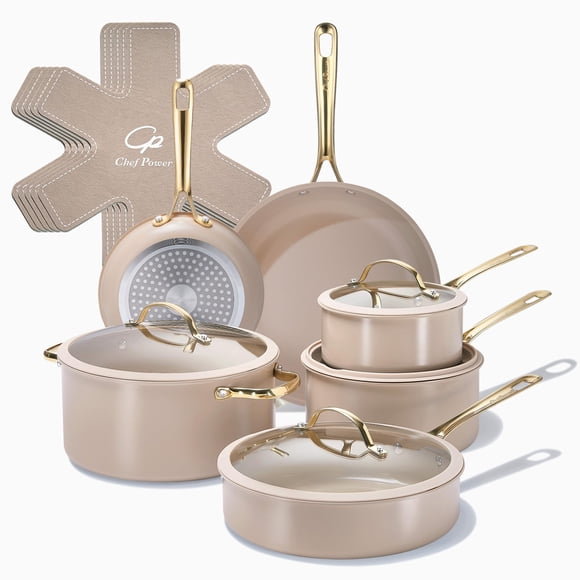 Juego de utensilios de cocina Chef Power 15 piezas antiadherente color topo y dorado