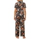 thumbnail image 3 of INSPIRE CHIC Conjunto de Pijama de Satén para Mujeres Regreso a Clases, Top de Manga Corta de Seda Floral y Pantalones 2 Piezas Pijamas S Negro-Naranja, 3 of 5