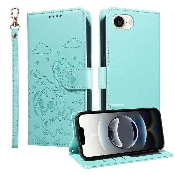 Funda Billetera FOXDOCK Compatible con iPhone 16e, Diseño Perrito Tierno, Ranuras para Tarjetas y Soporte Plegable
