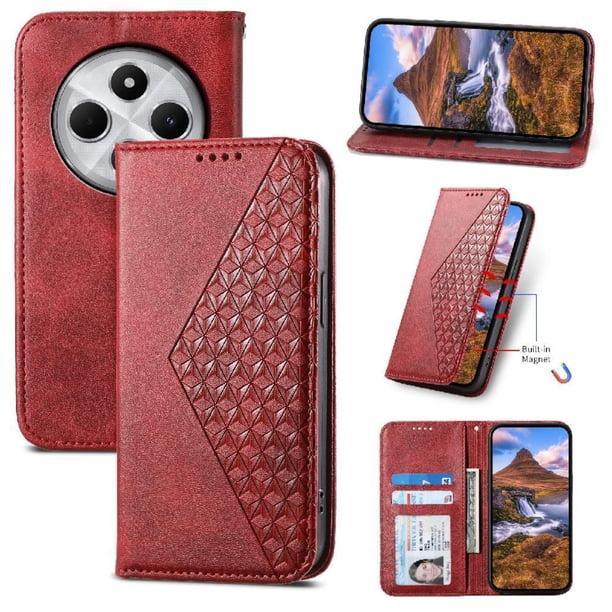 Funda Flip FOXDOCK para Xiaomi Redmi 14C 4G , Estilo Billetera con Diseño Rombo, Correa de Mano y Soporte, Uso Diario