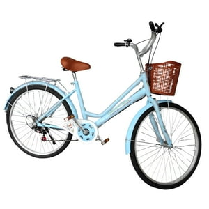 Vipnetwork - Bicicleta Aro 26 Puleda Celeste De Paseo Con 7 Velocidades Y Freno Disco