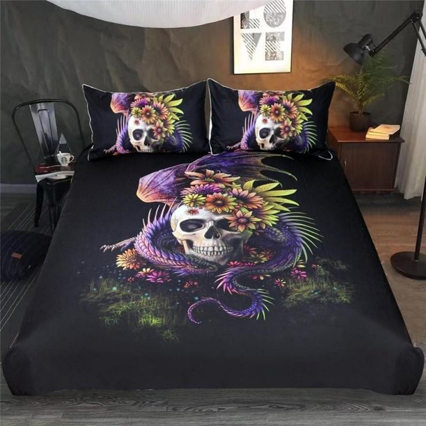 Floral Skull Dragon Quilt Duvet Cover Set Children Bedding Home Textiles Double3-Piece Bedding Set