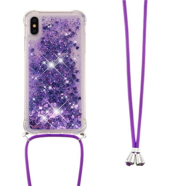 Funda FOXDOCK para iPhone Xs Max con Cuerda Ajustable, Brillo Líquido, Protección Antigolpes y Lente – Ideal para Regalo