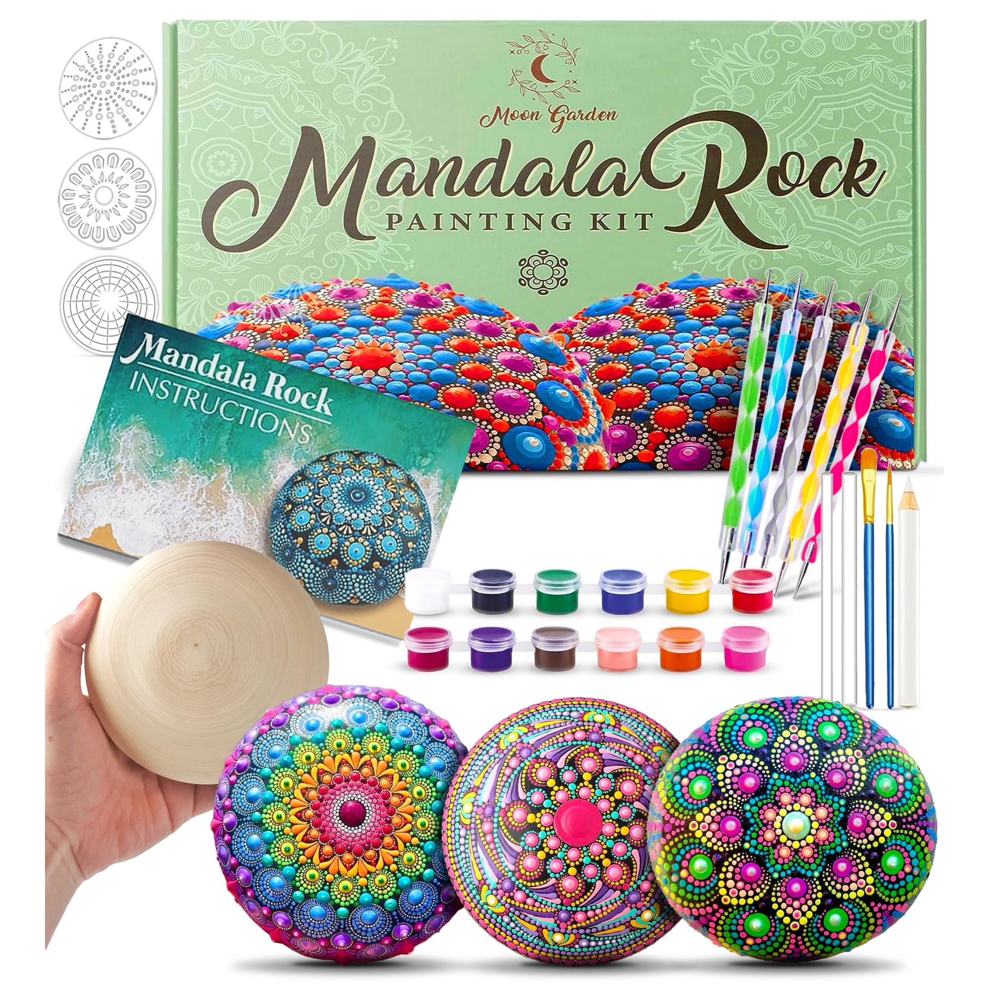 Moon Garden - Kit De Pintura Rupestre Mandala Con Pinturas Acrílicas Y Plantillas