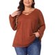 thumbnail image 1 of Agnes Orinda Blusa Casual Transparente de Manga Larga con Encaje de Doble Capa y Cuello en V para Mujer de Talla Grande 3X Rojo Ladrillo, 1 of 5