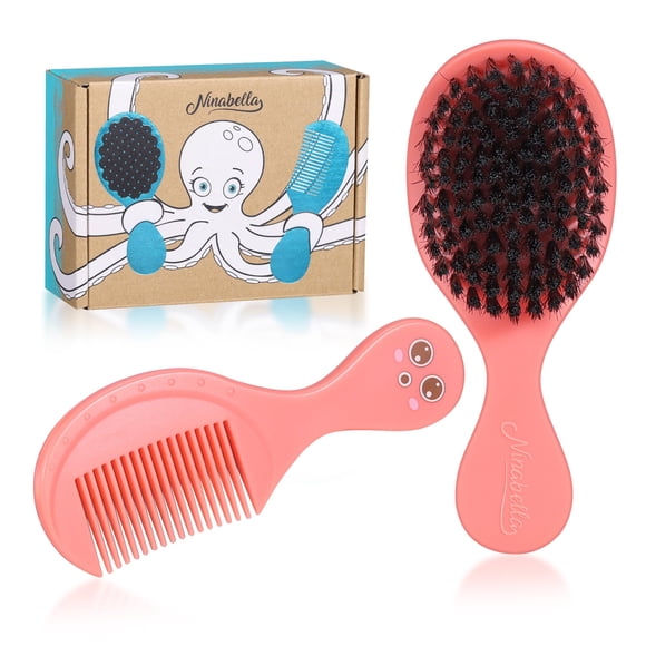 Set de cepillo y peine para bebé Ninabella con cerdas negras suaves