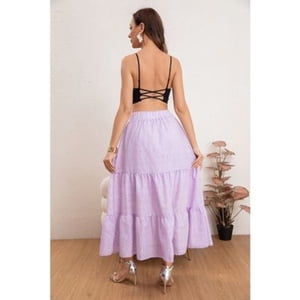 Likeshop - Falda Larga Mujer Algodón Tiro Alto Broderie Encaje Bordado 0046