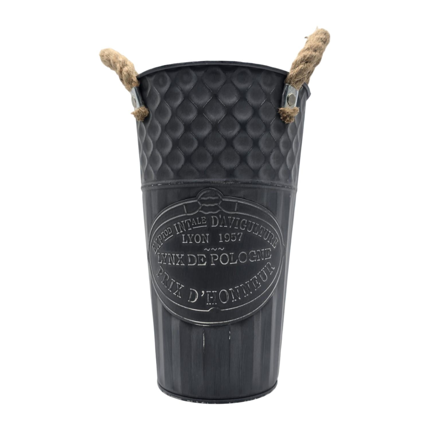 Fliperex - Macetero Balde Metalico Decorativo Vintage Desgastado Gris S Gris