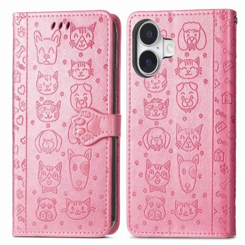 Funda Cartera Foxdock Para Iphone 17 , Flip Pu Con Relieve De Gatos Y Perros, Tarjetero Y Soporte