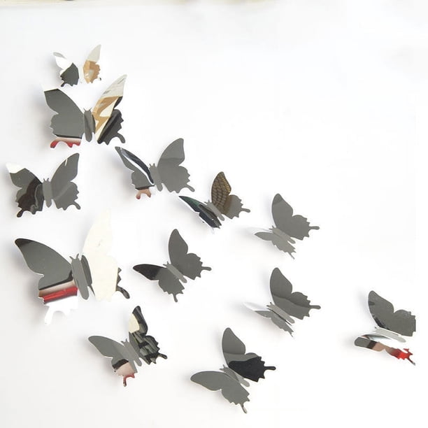 12Pcs Children 3D Butterfly Mirror Wall Sticker Decal Wall Art Removable Wedding Christmas Decoration Sticker For Kids Room Bedroom Decor Living Room