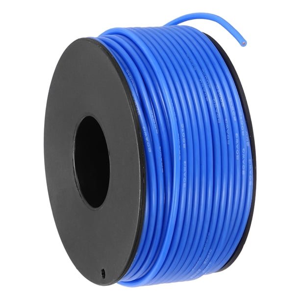 Uxcell 20 AWG Cable Flexible de Silicona 30.5m/100ft Cable Eléctrico de Cobre Estañado Azul