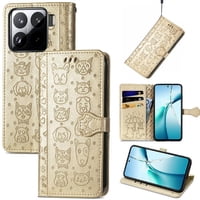 Funda Cartera Foxdock Para Xiaomi 15 Pro , Flip Pu Con Relieve De Gatos Y Perros, Tarjetero Y Soporte