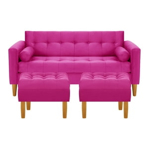 Bodevir - Sofa Retro 3C + 2 Pouf Felpa 04 Fucsia