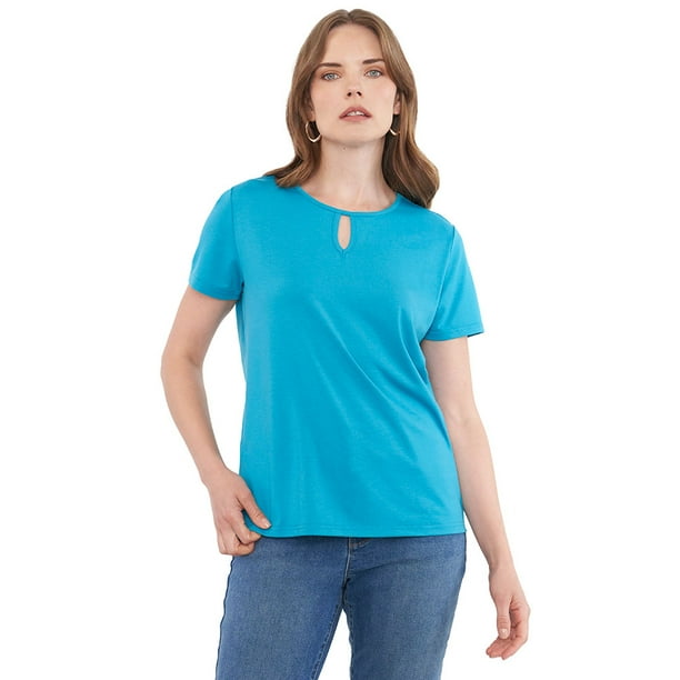 Polera Mujer Escote Cut Out Piping Turquesa Corona