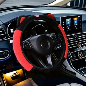 Veat00L - Funda Para Volante De Coche, Mullida Y Suave Felpa Para Invierno Cálido, Bonito Protector De Volante Con Orejas De Gato Gatito, Universal De 15 Pulgadas, Elástico Y Antideslizante