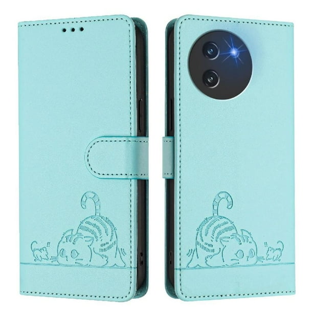 Funda tipo cartera FOXDOCK para Doogee Note 59 con soporte, ranuras, RFID, diseño de gato