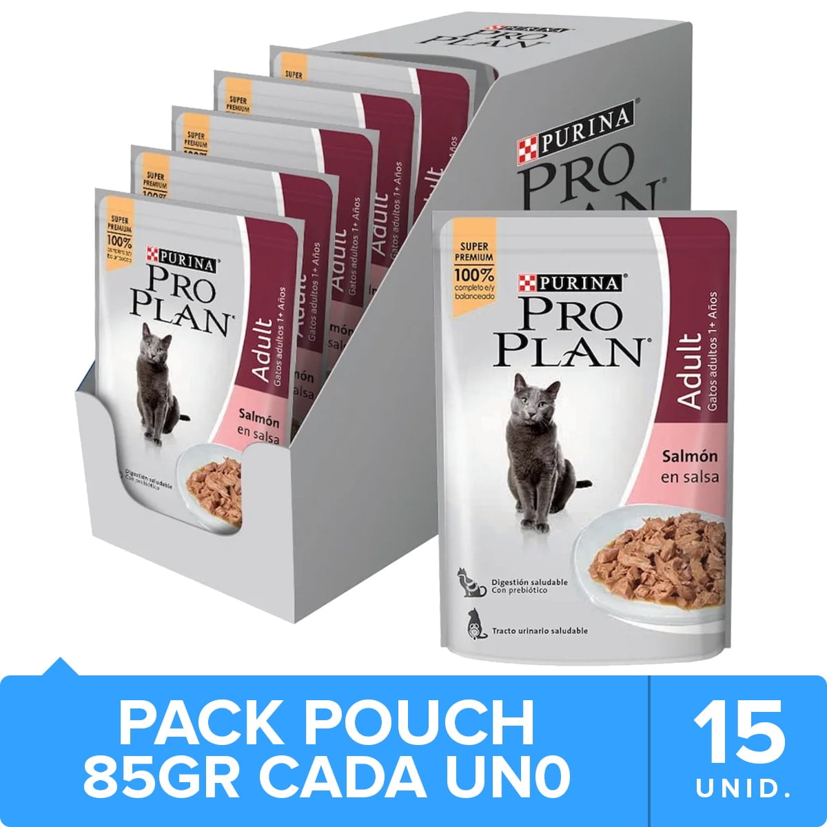 Purina Pro Plan Pouch Adult Cat Salmon En Salsa 85gr Pack 15 Unidades