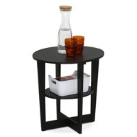 Mesa Auxiliar Furinno Jaya De 2 Niveles, Redonda, Moderna, Nogal