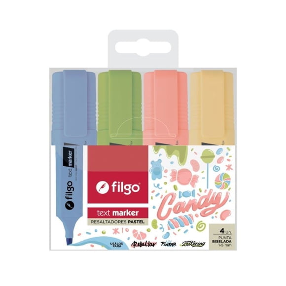 Destacadores Text Marker, Estuche 4 Colores Candy, 1 Un