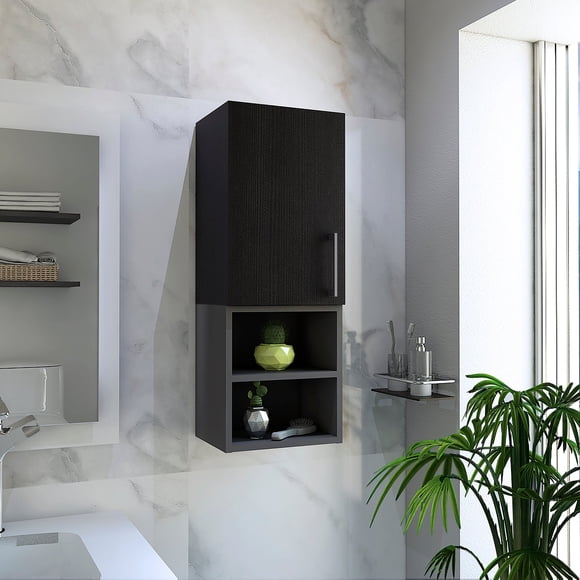 Mueble Auxiliar Muro Baño 1 Puerta Wengue Y Plomo