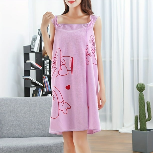 1pc Quick-Drying Cartoon Bathrobe with Thick Straps - Absorbent Microfiber Spa Wrap Towel for Home and Bathroom