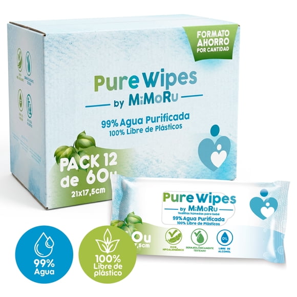Toallitas Humedas Mimoru Bebe Wipes 99% Agua Hipoalergenica Caja 12 X 60 Unidades