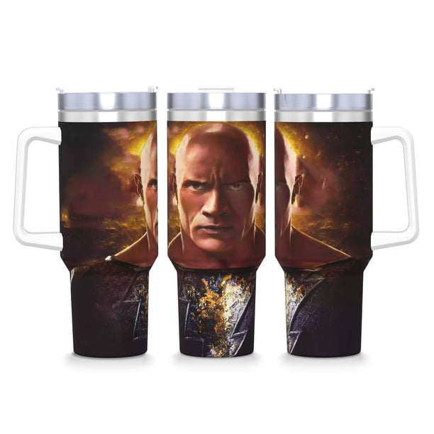 Black Adam Vaso aislado de acero inoxidable con asa, diseño temático, regalo para familia, amigos y fans; incluye pajita y encaja en el portavasos estándar, 40 oz