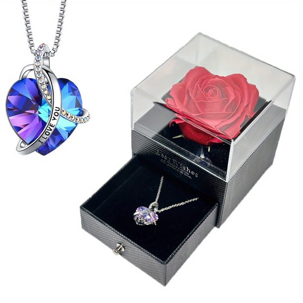 Eternal Love - Real Red Rose Necklace with Heart for Mom, Grandma, Wife, Girlfriend, Birthday, Anniversary, Romantic Gifts from Boyfriend