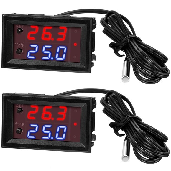Weewooday Controlador de temperatura termostático de 12 V con pantalla LED dual