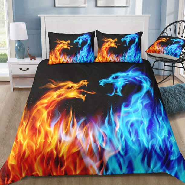 Three-Piec-e Set Beddi-ng Set Myst-erious Dra-gon Beddi-ng Suit with Pringting -Soft and Com-fortab-le Q-uilt- Cover -Suitable- for Bedroom and Gue-st Room