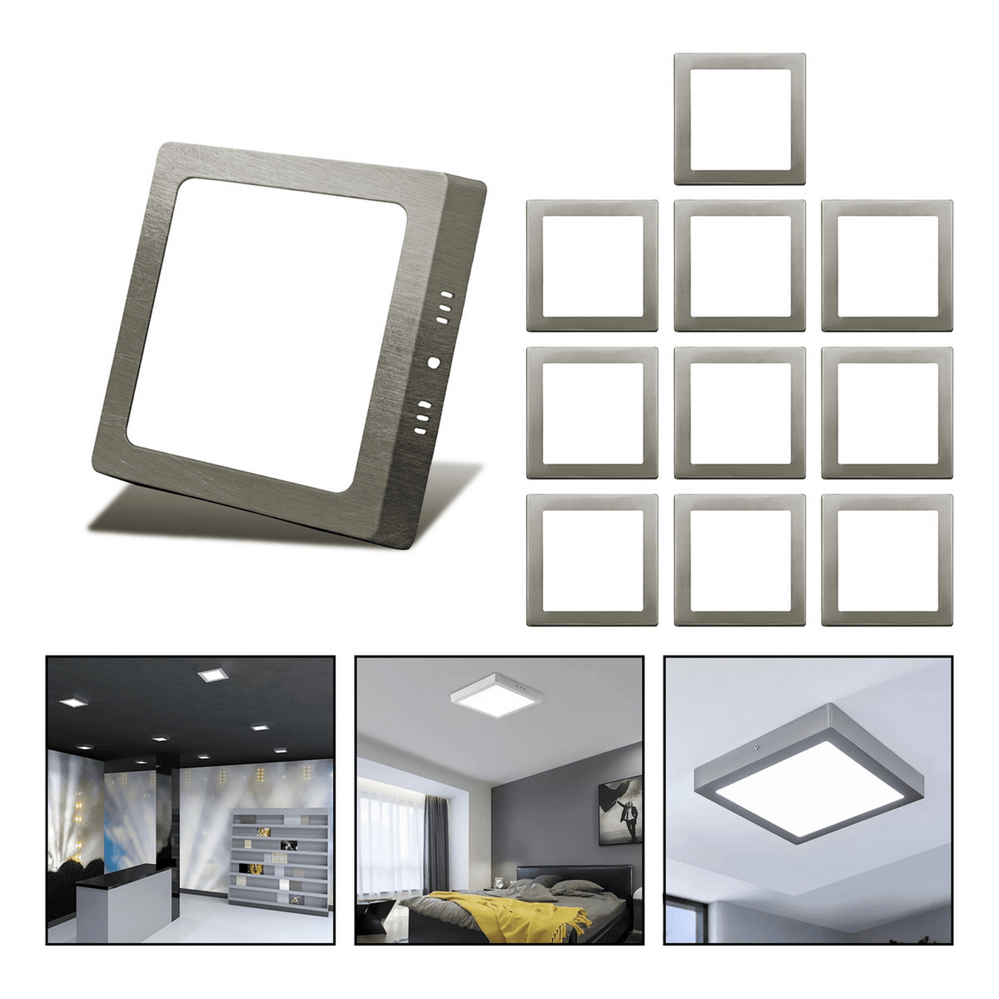 Genérico - 10 Foco Plafon Led Cuadrado Sobrepuesto 18w Luz Fria Niquel