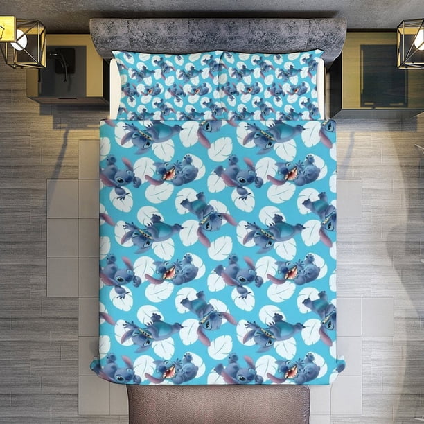 Cartoon Stitch 3 Pieces Duvet Cover Set Full Size Super Soft Fade Resistant Microfiber