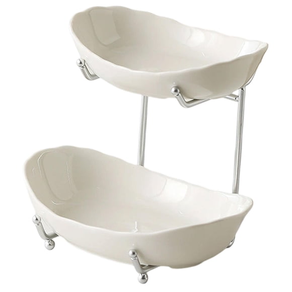 Frutero Para Encimera De Cocina, Cesta De Frutas Escalonada Para Postres, Aperitivos, Cocina, Color Blanco Plateado, 2 Capas