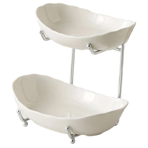 Bothyi - Frutero Para Encimera De Cocina, Cesta De Frutas Escalonada Para Postres, Aperitivos, Cocina, Color Blanco Plateado, 2 Capas