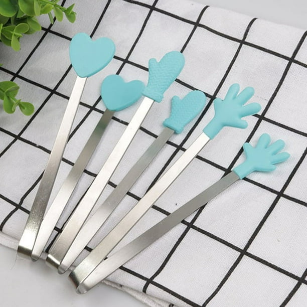 3pcs/set Innovative Small Palm Non-Slip Silicone Tongs Stainless Steel Ice Tongs Mini Food Grade Silicone Food Bread Tongs Kitchen Tools
