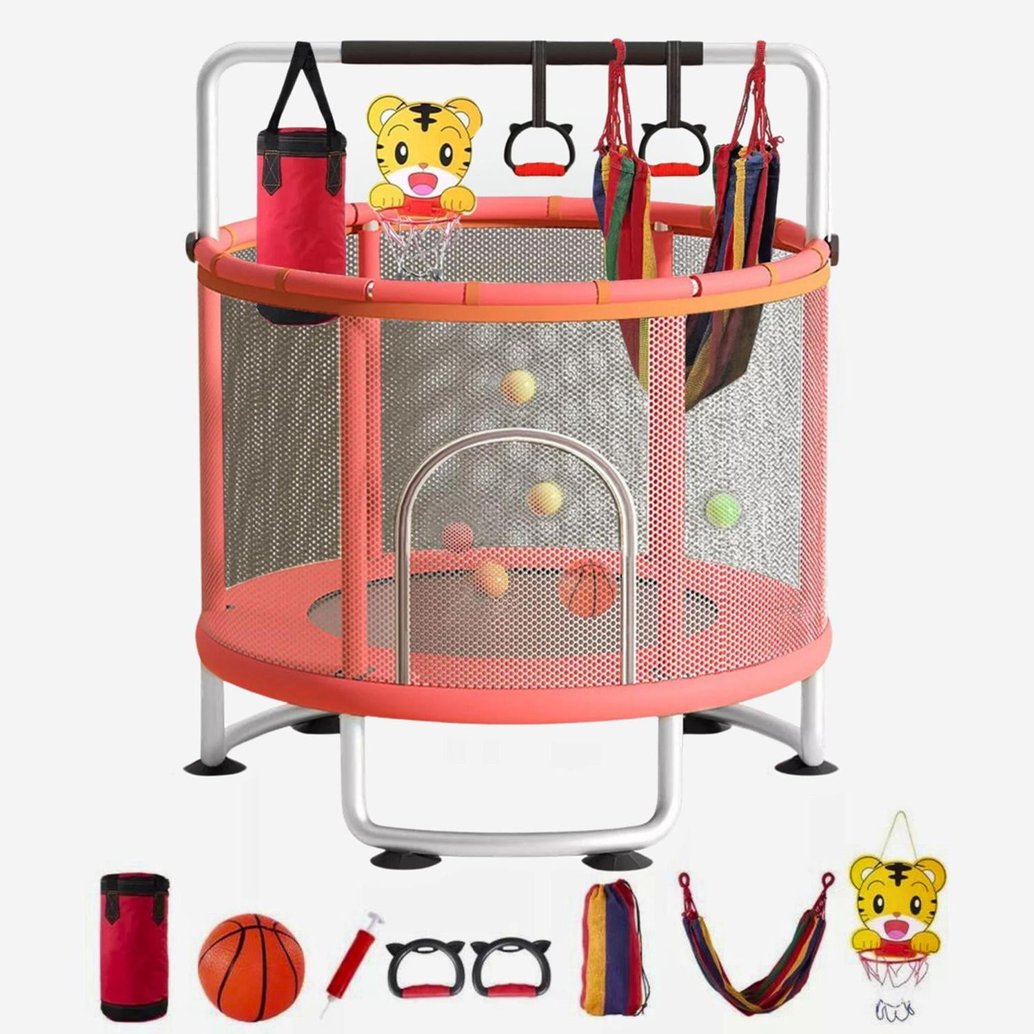 Cama Elástica Roja 150cm Con Barra + Juguetes Yep Home Rojo