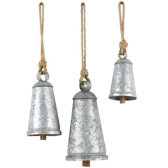 Cencerro decorativo Bells Deco 79 de metal rústico plateado, 3 unidades