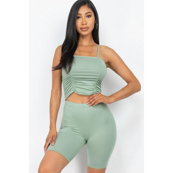Conjunto de Top sin Mangas Fruncido y Shorts de Ciclista