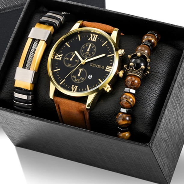 3pcs/set Men's Casual Analog Watch And Classic Bracelets Set (1 Watch+2 Bracelets)