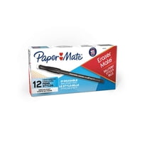 Pen Paper Mate Erasermate, Borrable, Punto Medio, Negro, 12 Unidades