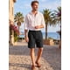thumbnail image 2 of INSPIRE CHIC Pantalones Cortos de Lino con Cintura Elástica y Cordón para Vacaciones en la Playa para Hombre S Negro, 2 of 5