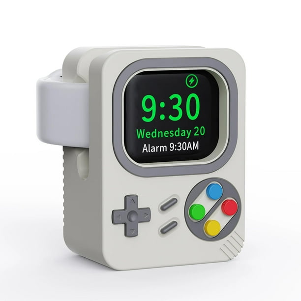 Soporte de carga de silicona para Apple Watch 8/7/6/5/4/3/SE 45MM Soporte de carga con base de soporte de diseño de consola de juegos-Blanco