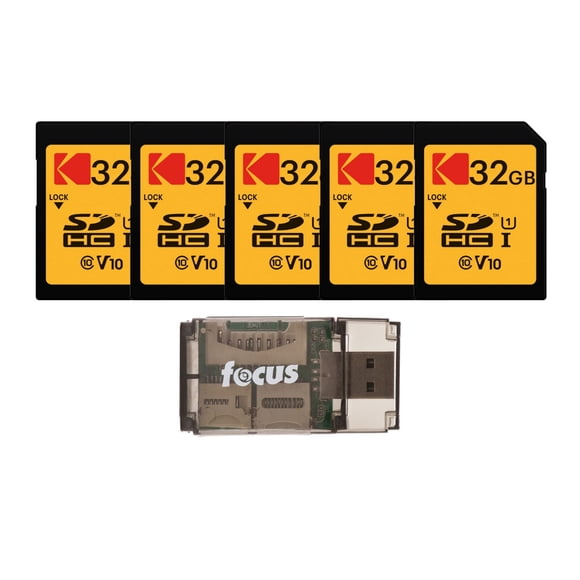 KODAK Paquete de 5 Tarjetas de Memoria SDHC 32GB Clase 10 UHS-I con Lector USB