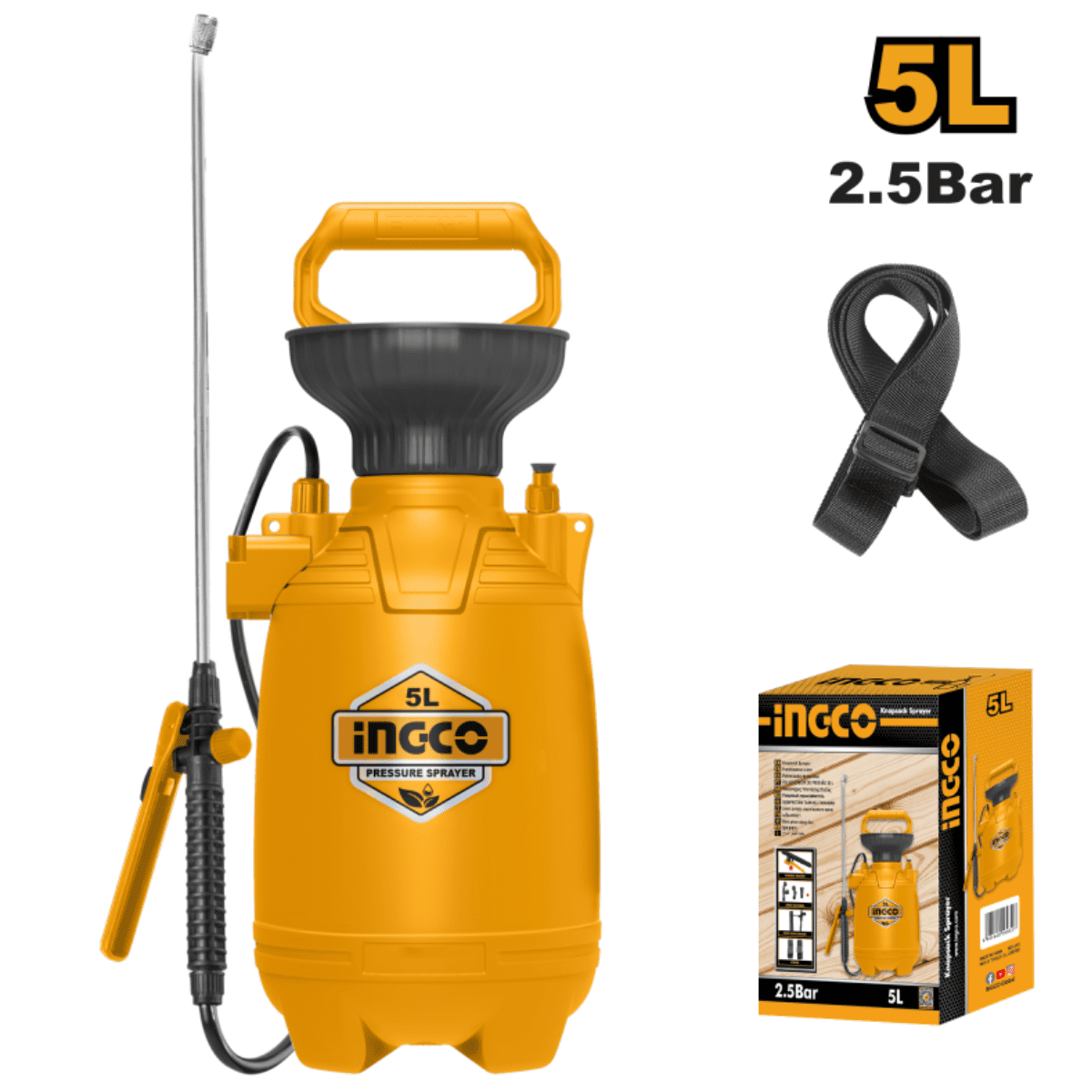 Ingco - Pulverizador Fumigador 5 Litros Con Válvula De Seguridad