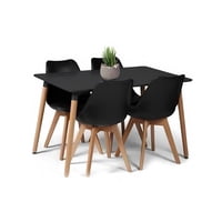 Klik Muebles - Comedor Mesa Rectangular Negra + 4 Sillas Tulip Negras
