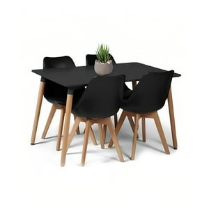 Klik Muebles - Comedor Mesa Rectangular Negra + 4 Sillas Tulip Negras