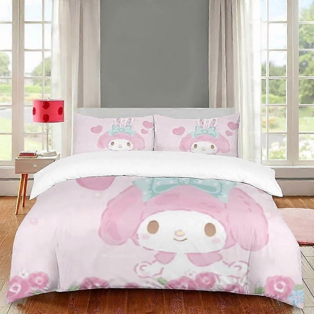 Juego De Ropa De Cama Rosa Con Diseño De Conejito Melody Estilo Anime Para Niños Y Niñas Funda Nórdica Y Fundas De Almohada De Algodón 3 Piezas